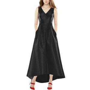 Alfred Sung Sleeveless Pleated Skirt High Low Dress with Pockets Black 4R